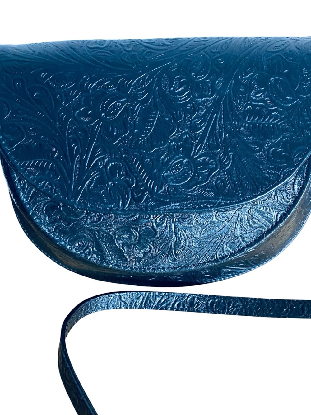 Nancy Bacich Tooled Leather Floral Shoulder Bag Black Brass Artisan Shoulder Bag